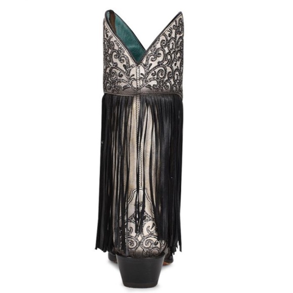 Corral Lamb Overlay With Fringe Snip Toe Cowboy White/Black Women’s size 9 NEW!! - Picture 3 of 6